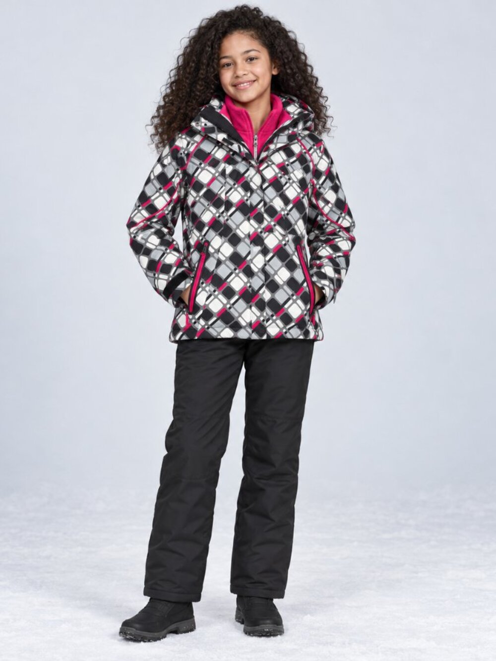 Columbia Girls 14/16 Pink Black White Interchange 3-in-1 Hooded Coat